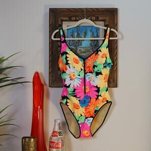 Vintage 90s La Bianca colorful one piece floral bathing suit 12